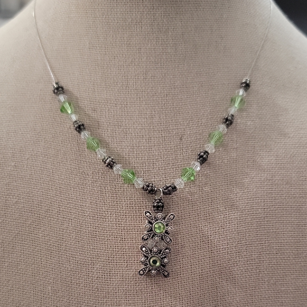 Custom Elegant Green and Silver Necklace 16"
